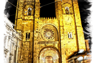 a clock tower in the background