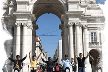 a group of people standing in front of a building